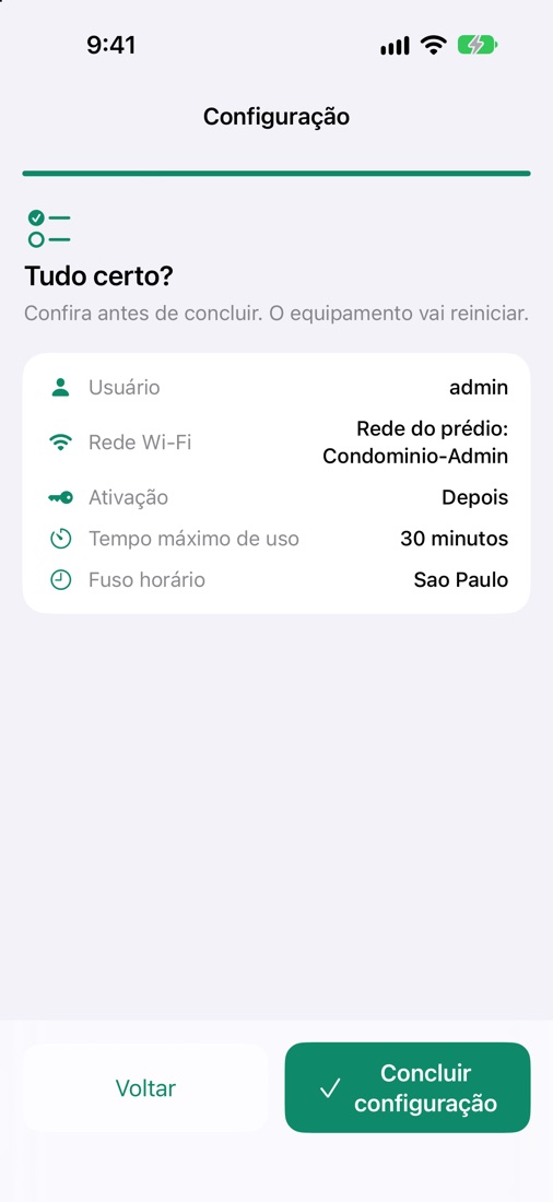 Tela do app: revisão da configuração